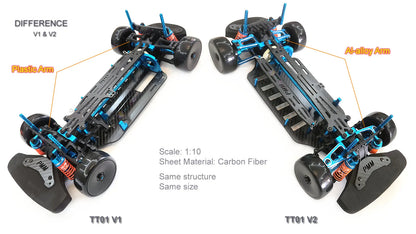 Tamiya Sakura TT02B TT02 TT01 D5 D5S TRF416 1:10 4WD RC Car Kohlefaserrahmen Al-Legierung DIY Modell Drift Racing Upgrade Teile KIT