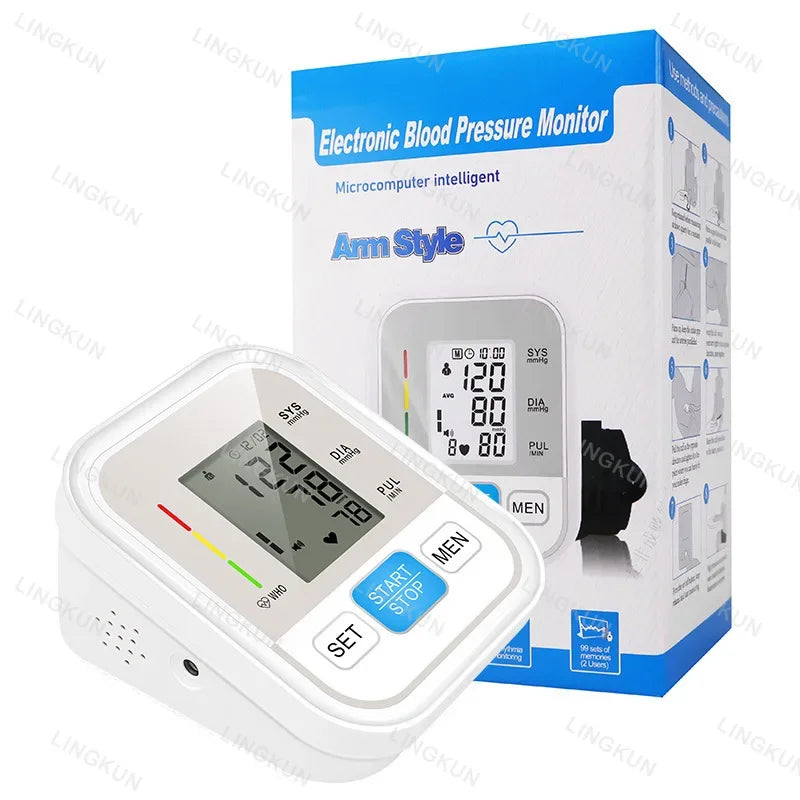 LCD Upper Arm Electronic Blood Pressure Monitor Home Automatic Digital Sphygmomanometer Tonometer Heart Rate Tensiometer