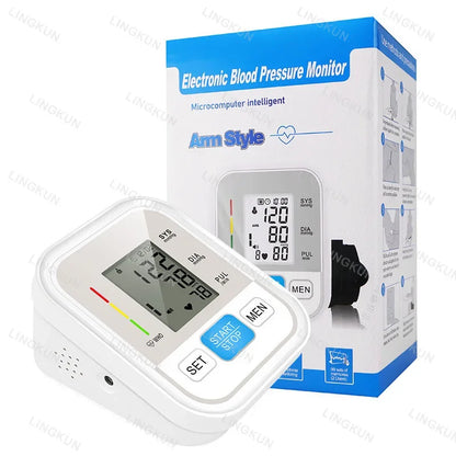 LCD Upper Arm Electronic Blood Pressure Monitor Home Automatic Digital Sphygmomanometer Tonometer Heart Rate Tensiometer