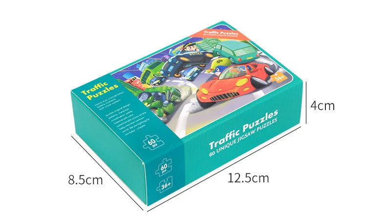 Jigsaw Puzzle Cartoon Animal Fruit Puzzles for Kids Educational Learning Toys Children Montessori Games 60-Piece Paper