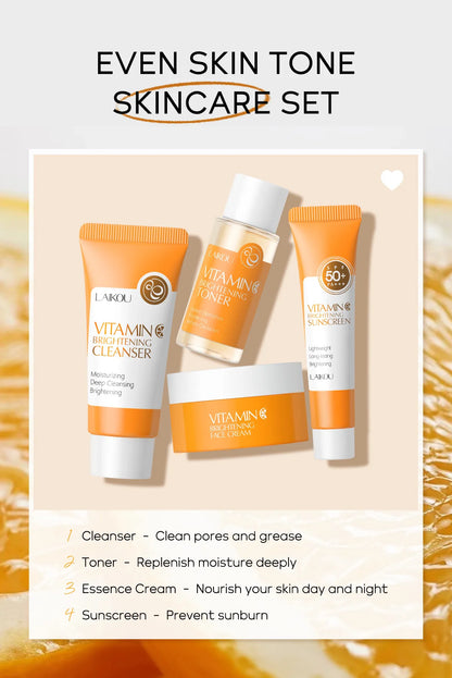 Vitamin-C-Hautpflege-Set 4-tlg. – Gesichtscreme, Reiniger, Essenz & SPF 50+ Sonnenschutz