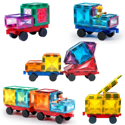 Schnelle Lieferung 2-teiliges Autos-Bauspiel-Set, magnetische Bausteine, Fliesen, Magnet, Montessori-Lernspielzeug für Kinder