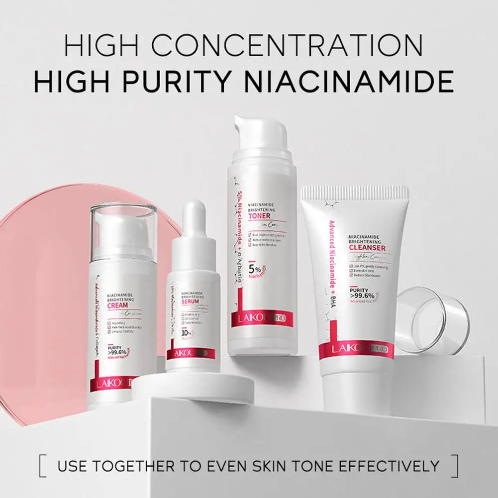 Niacinamid-Hautpflegeset 4/5-tlg. – Creme, Serum, Toner & Reiniger für Aufhellung, Mitesserreduktion & Feuchtigkeit