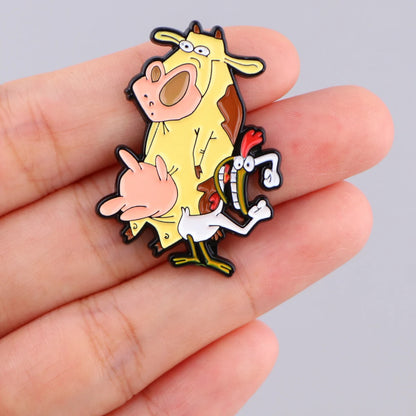 Cartoon Alien Enamel Pin Cow and Chicken Brooches for Women Lapel Pin Metal Badge Collar Jewelry Clothing Accessories Kids Gifts