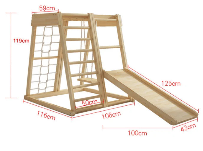 Großhandel Holz Montessori Spielplatz Kinder Outdoor Klettergerüst mit Rutsche und Leiter