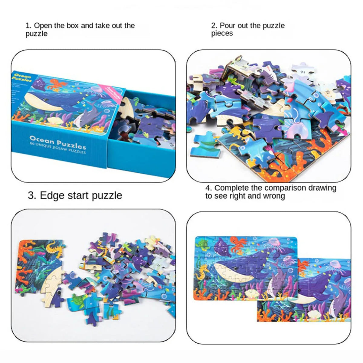 Jigsaw Puzzle Cartoon Animal Fruit Puzzles for Kids Educational Learning Toys Children Montessori Games 60-Piece Paper