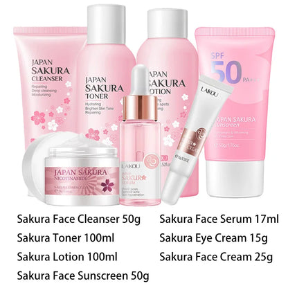 Green Tea Facial Kit Korean Cosmetics Acne Treatment Face Serum Eye Cream Fresh Sunscreen Face Care Nourish Sakura Skin Care Set