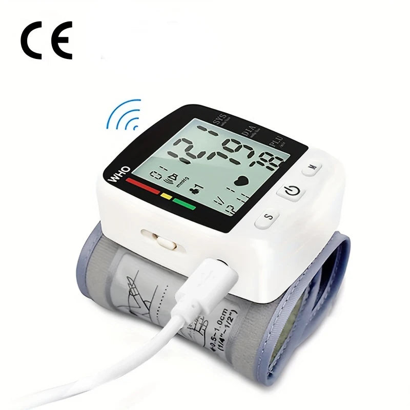 Wrist Cuff  Blood Pressure Monitor Electronic Sphygmomanometer Rechargeable Digital Tensiometer Large Screen Friendly to Elderly