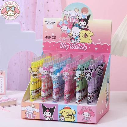 Gel Pens Cute Kuromi Melody Hello Kitty Acrylic Patch Press Pen 0.5 Black Girls Highvalue Stationery Sanrio 24 /48